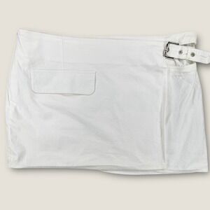White Fox Boutique White Buckle Wrap Cargo Mini Skirt Cotton Size Large L